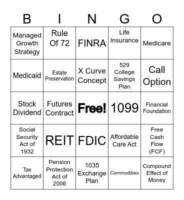 FINANCIAL Bingo Card