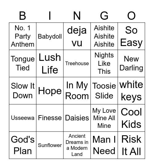 Music Bingo Card