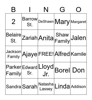 Jackson-Edwards Family  Bingo Card