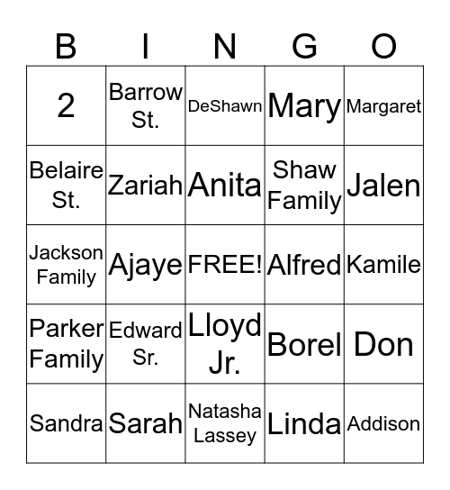 Jackson-Edwards Family  Bingo Card