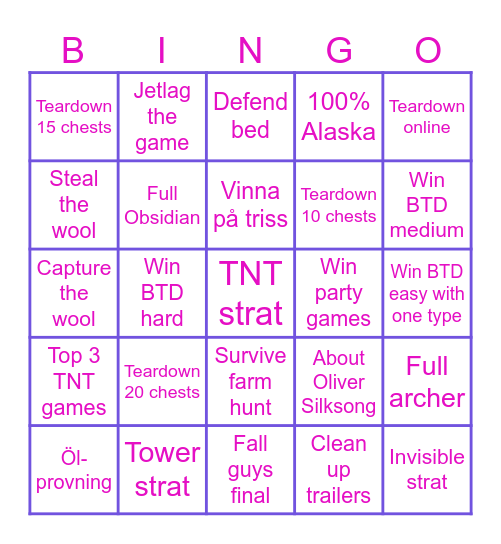 Gaming Bingo Card