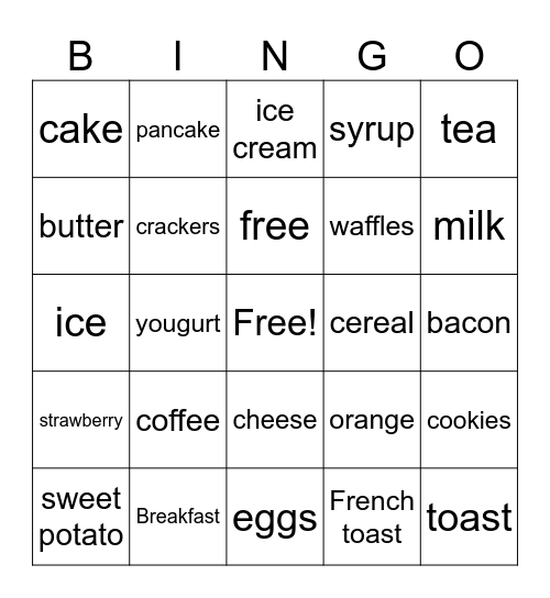 Breakfast Foods Bingo Card