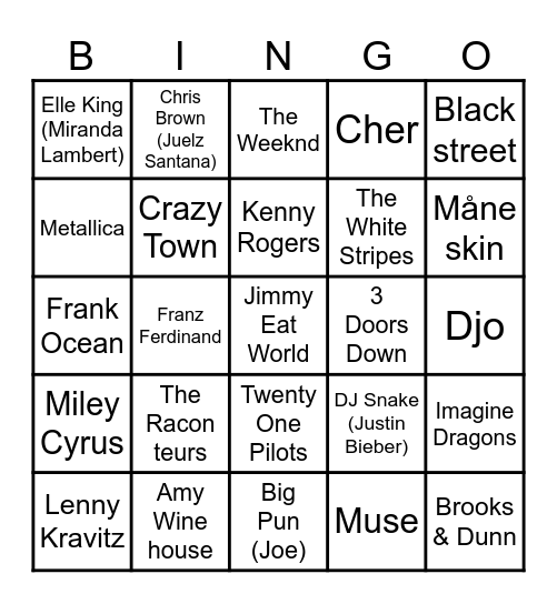 Game 1 - Pop, Rock & Rodeo Bingo Card