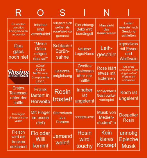 Rosins Restaurants Bingi a la Hakon Bingo Card