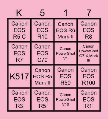 Canon Bingo Card