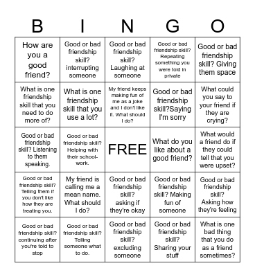 Friendship Bingo Card