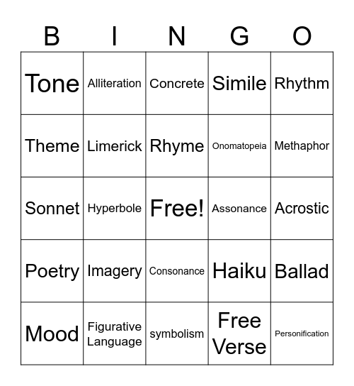 POETRY Bingo Card