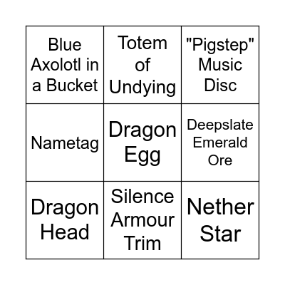 Rare Items Bingo Card