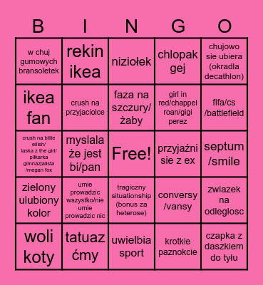 lesbijskie Bingo Card