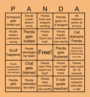 Panda's Subathon Bingo Card