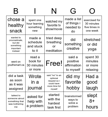 Stress BINGO Card