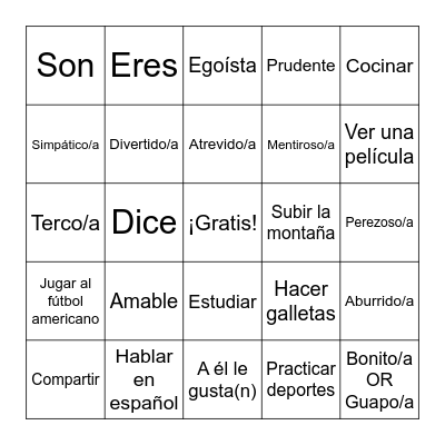 Lotería de unidades 1.1 y 1.2 Bingo Card