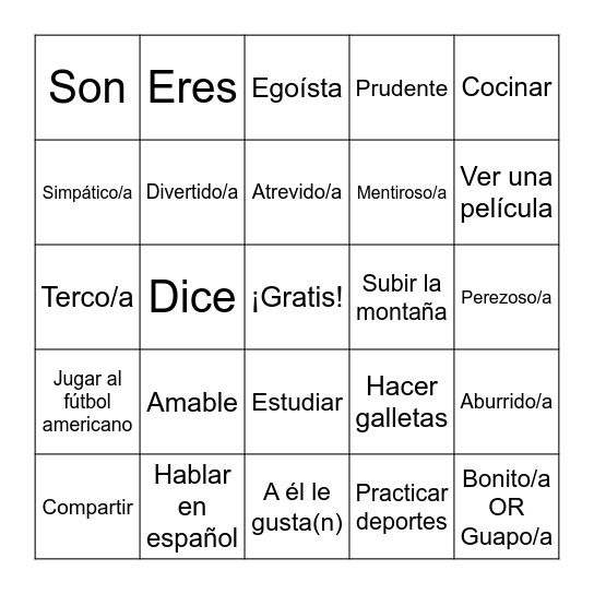 Lotería de unidades 1.1 y 1.2 Bingo Card