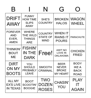 COUNTRY HITS COVERALL Bingo Card