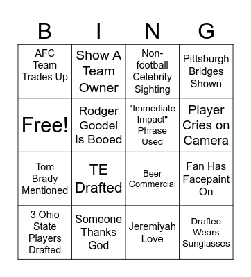 NFL DRAFT Bingo Card