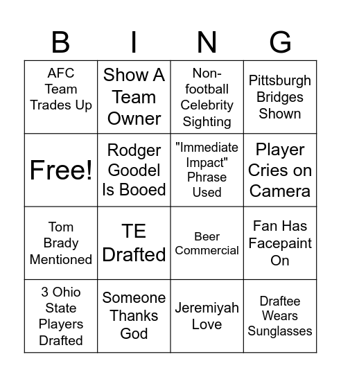 NFL DRAFT Bingo Card