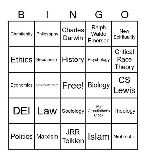 Worldview Bingo Card