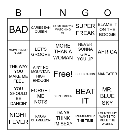 DANCE HITS Bingo Card