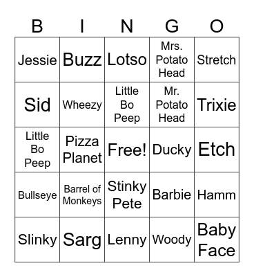Toy Story Bingo Card
