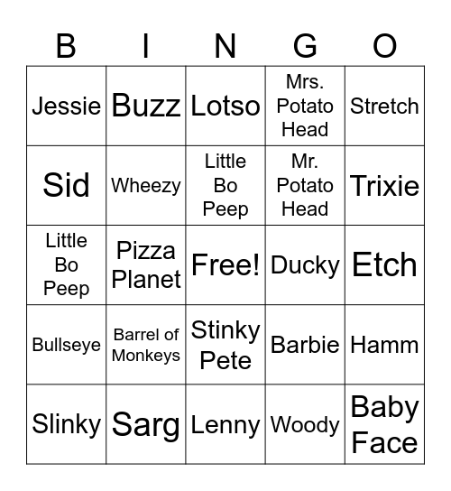 Toy Story Bingo Card