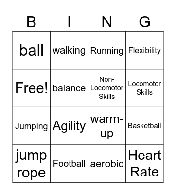 PE Bingo Card