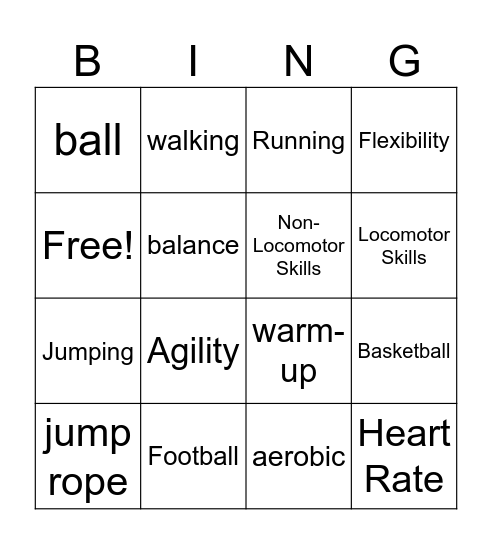 PE Bingo Card