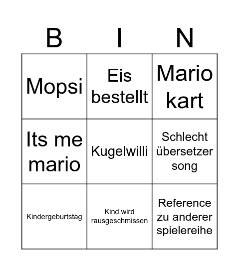 Mario bingo Card