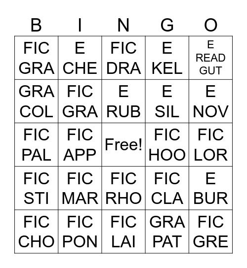 Call Number Bingo Card