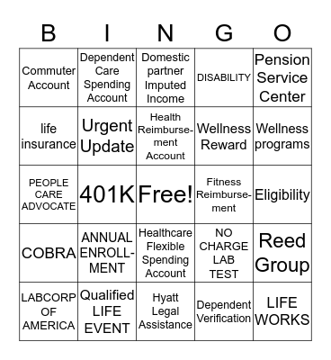 Benefit Bingo Card