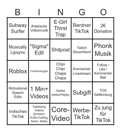 TIKTOK FYP Bingo Card
