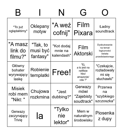 Filmowe Bingo Card