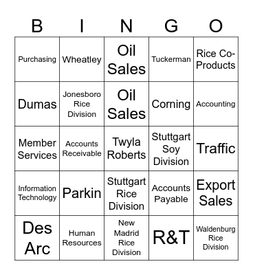 RICELAND FOODS BINGO Card