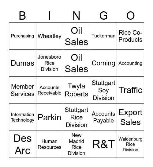 RICELAND FOODS BINGO Card