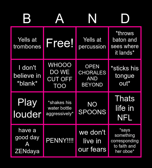 Band Bingo Card