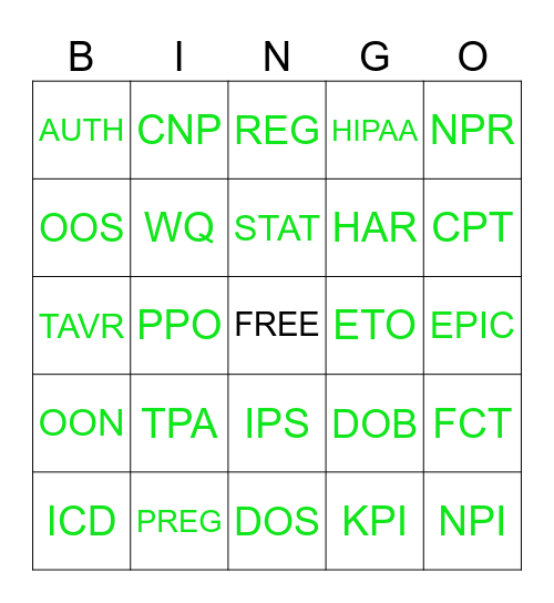 PRE-ACCESS Bingo Card