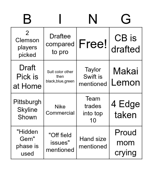 NFL DRAFT Bingo Card