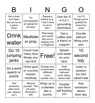 CRAFTY COPING SKILLS BINGO Card