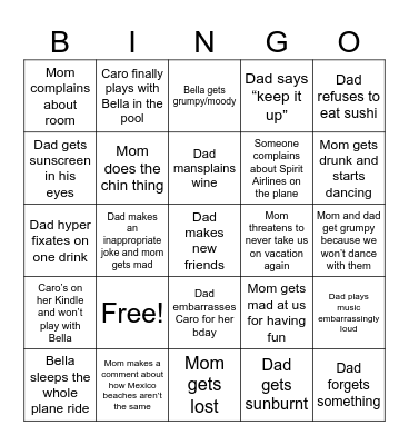 Vacation Bingo Card