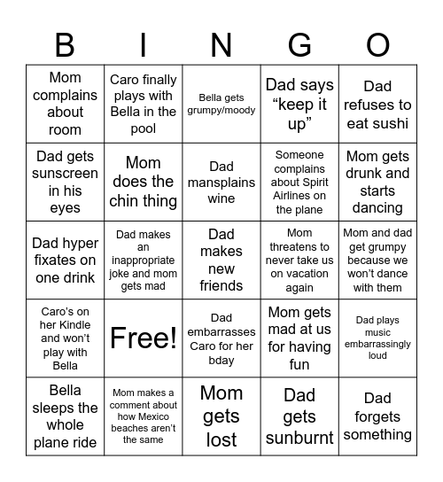 Vacation Bingo Card