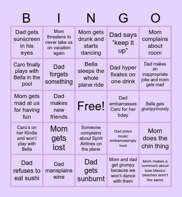 Vacation Bingo Card