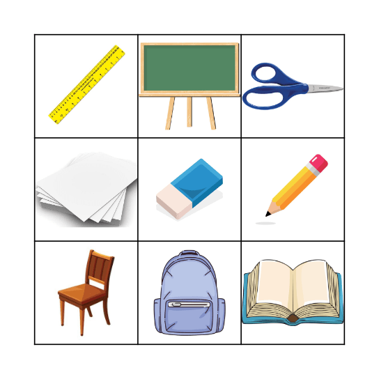 Objects of the classroom Bingo Card