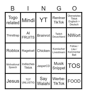 TIKTOK BINGO Card