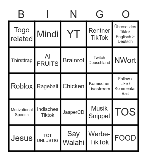 TIKTOK BINGO Card