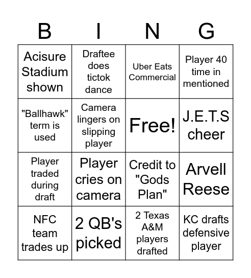 NFL DRAFT Bingo Card