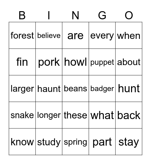 April Bingo Card