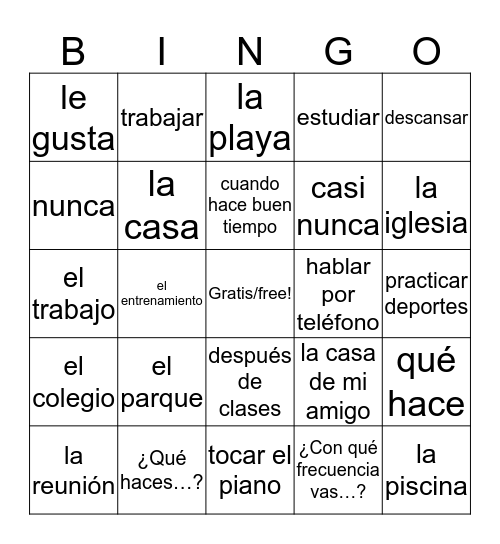Ch 3 Vocabulario 2 Bingo Card