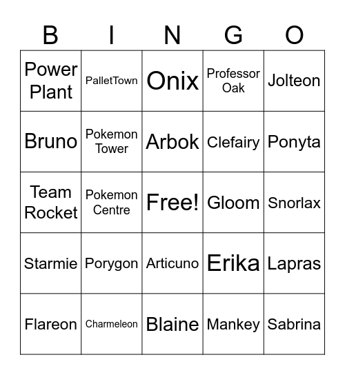 Pokemon Bingo Card