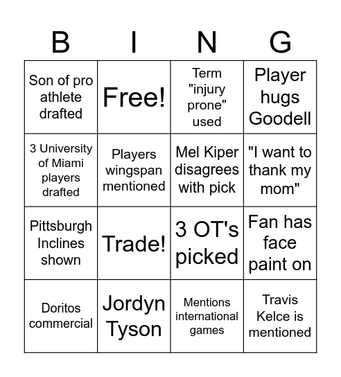 NFL DRAFT Bingo Card