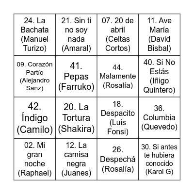 bingo musical Bingo Card