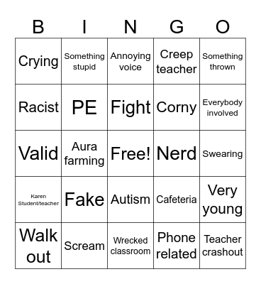 School crashout bingo Card
